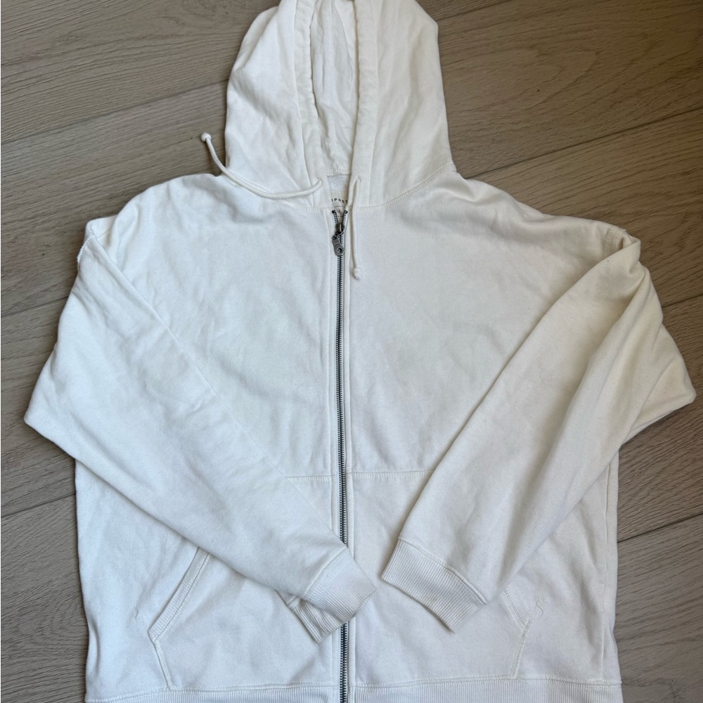 Aeropostale White Hooded Full-Zip Sweatshirt Size L
